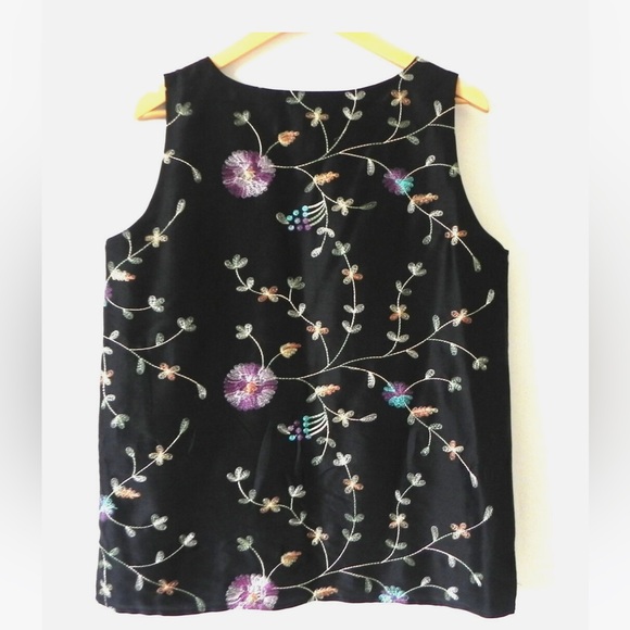 Vintage Anne Carson Silk Embroidered Vintage 2-piece Crop Pant and Tank, Size 10 - Picture 9 of 10